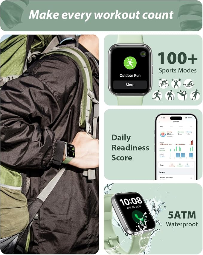 Tensky Smart Watch for Men Women(Call Receive/Dial), Alexa Built-in, 1.8" Touch Screen Fitness Tracker with Heart Rate Sleep Tracking, 100 Sports Modes, 5ATM Waterproof Smartwatch for Android iPhone - Image 4
