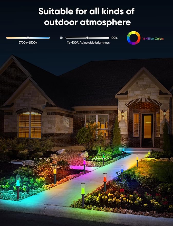 APPECK Pathway Lights,RGBCW Walkway Lights with APP Control,4 Pack | IP65 Waterproof,Low Voltage Landscape Lighting 800LM,Color Changing,for Garden, Yard, Patio,Compatible with Alexa - Image 3