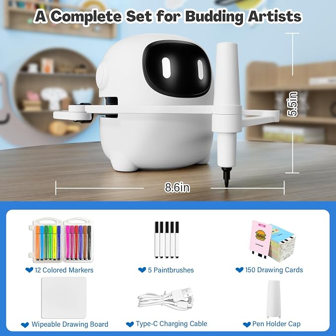 RIVGOT Drawing Robot for Kids with 150 Cards, Voice Interactive Educational Drawing Machine, Montessori Painting Learning Toys for 3 4 5 6 7 8 Year Old Boys Girls Birthday Party - Image 7