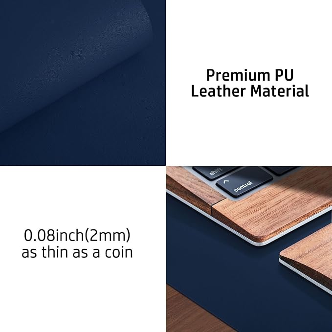 Aothia Leather Desk Pad Protector, Mouse Pad, Office Desk Mat, Non-Slip PU Leather Desk Blotter, Laptop Desk Pad, Waterproof Desk Writing Pad for Office and Home (48"x17", Dark Blue) - Image 8