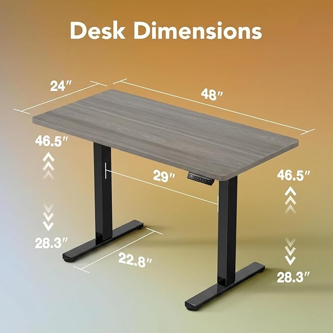 HUANUO 48" Small Electric Standing Desk Adjustable Height, 4 Memory Height Settings, Sit Stand Up Desk for Home Office & Computer Workstation, Grey - Image 3