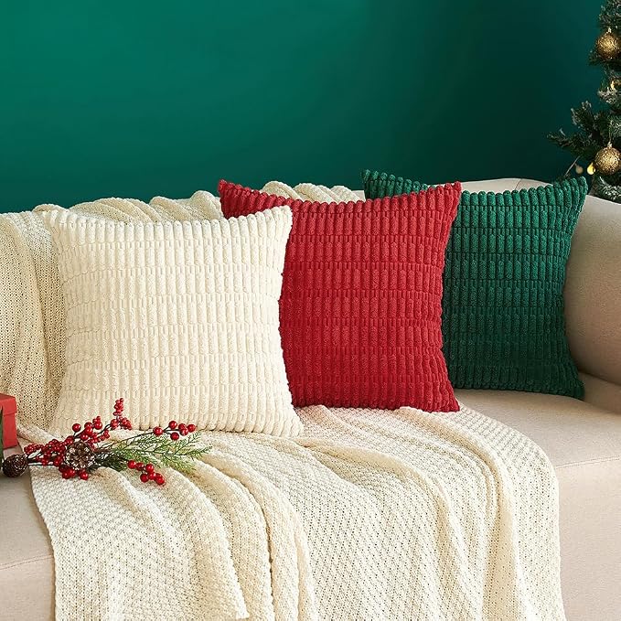 MIULEE Pack of 2 Red Corduroy Decorative Pillow Covers 18x18 Inch Soft Boho Striped Throw Pillow Covers Modern Farmhouse Home Decor for Sofa Living Room Couch Bed - Image 7