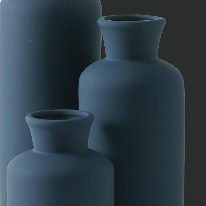 Ceramic Vase Set of 3, Neutral Modern Vases Home Decor Boho Vase Farmhouse Decor Flowers Pampas Vases for Table Mantel Entryway Shelf Living Room Kitchen Bathroom - Navy Blue - Image 4
