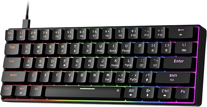 Newmen GM611 Mechanical Keyboard,LEDBacklit Wired Gaming Keyboard RedSwitch | Compact Portable,Mini 61 Keys,LED Backlit,60 Percent Mechanical Keyboard,Black Keycaps,Windows Laptop PC,Linear Red Switches by NEWMEN