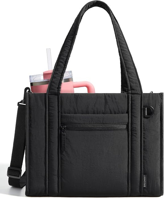 BAGSMART Boxy Tote Bag for Women, Crossbody Work Bag with Zipper | 3 Sizes Small Mini Tote Bag, Inner Tumbler Pocket Crush Bow Should Bag for Travel Work College by BAGSMART