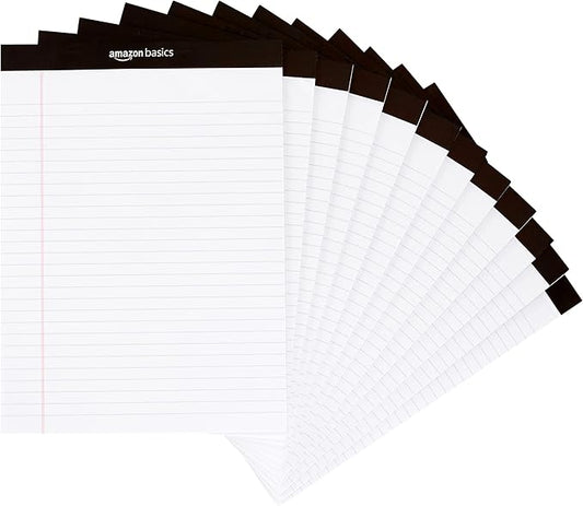 Amazon Basics Wide Ruled Lined Writing Note Pads for Office Supplies, 8.5" x 11.75", White, 12-Pack of 50 Perforated Sheets by AmazonBasics
