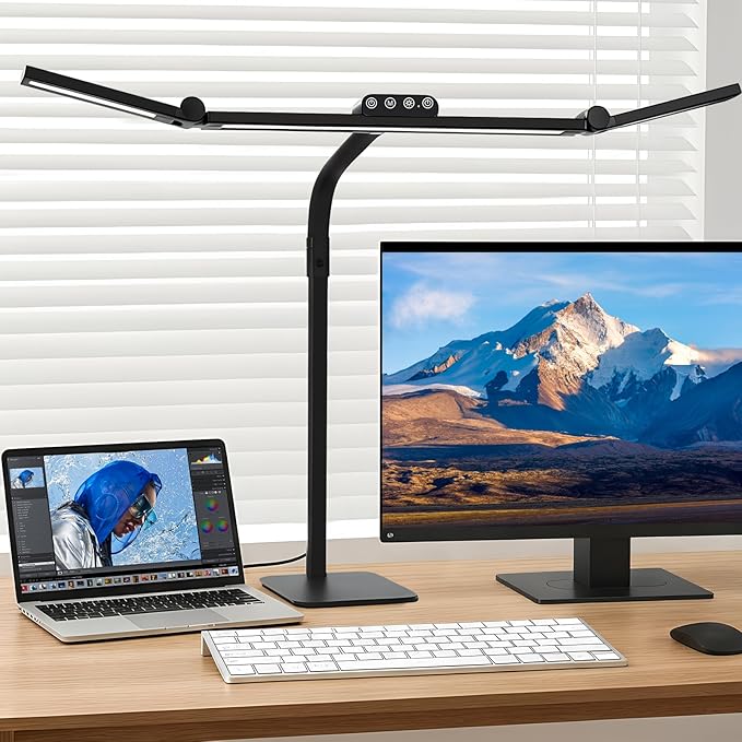 LED Desk Lamp for Home Office with Base, 28.2" Adjustable Gooseneck Swing Arm Ultra Bright Desk Light, Dimmable Architect Table lamp for Desktop Computer Light, Reading, Study, Workbench by Galnolt