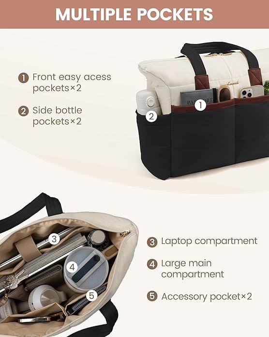 LOVEVOOK Tote Bag for Women,Light Puffer Tote Bag with Multi-pockets,Stylish Carry on Laptop Bags for Daily,Travel,Work,Gym - Image 5
