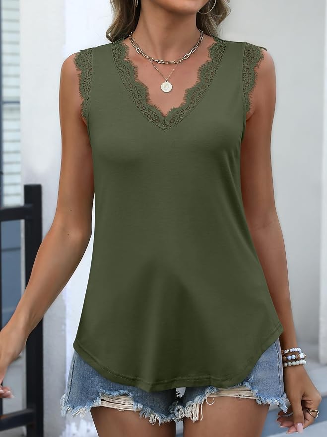 ANRABESS Womens Lace Trim Tank Tops V Neck Sleeveless Shirts 2026 Summer Casual Trendy Dressy Cami Top - Image 4