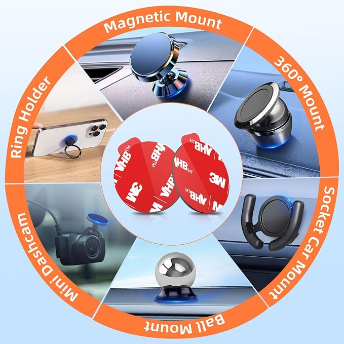 pop-tech Sticky Adhesive Replacement for Magnetic Car Mount, 8PCS Circular Heat Resistant Double Sided Strong Sticker Pads for Magnet Cell Phone Stand & Finger Ring Holder & Socket Grip Base - Image 4