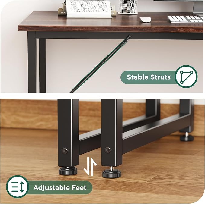 Huuger Computer Desk, 48 Inch Office Desk, Gaming Desk with Storage, Writing Desk Work Desk for Home Office, Study, Modern Simple Desk, Large Legroom, Metal Frame, Walnut - Image 8