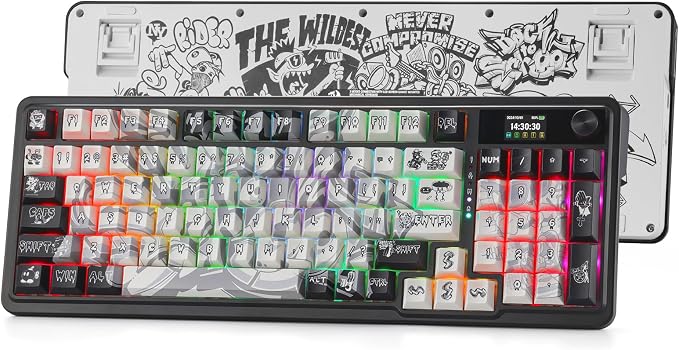 Redragon K719 PRO Wireless 95-Key Gasket Gaming Keyboard, TFT Screen & Knob | Easy-Control LED Info Display, 0-Delay Tri-Mode, Cushioned 5-Layer Noise Dampening for Creamy Thocky Sound, Practical 95 keys by REDRAGON