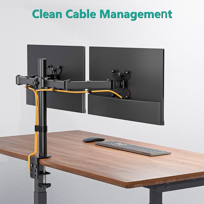 WALI Dual Monitor Stand for Desk, Dual Monitor Mounts for 2 Monitors up to 27 inch, 2 Monitor Desk Mount Holds up to 22 lbs, Height Adjustable Swivel Tilt Rotation, 75x75/100x100mm (M002), Black - Image 5
