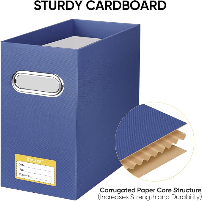 BALEINE File Organizer Box, Cardboard File Folder Organizer with Handle for Letter Size, Portable Collapsible Hanging Filing Box for Home Office Document Storage (4 Pack, Navy) - Image 4