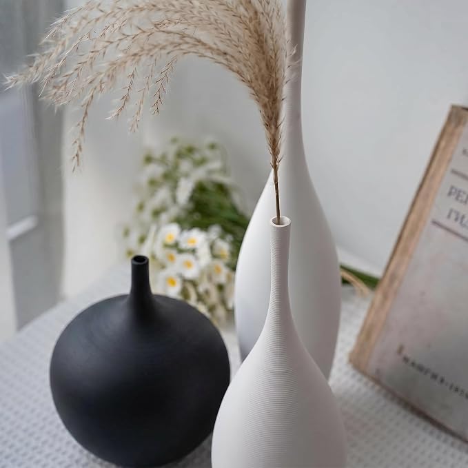 Relexome White Ceramic Vase Modern Wabi-Sabi Black Flower Vase Set of 3 Decorative Aesthetic Vases for Centerpieces Pampas Matte Minimalist Vases for Living Room Table Shelf Home Decor Gift - Image 7