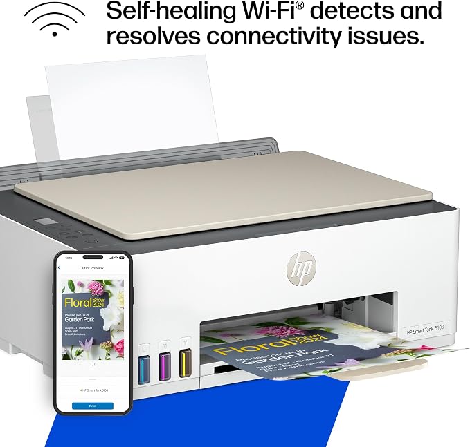 HP Smart Tank 5103 Wireless All-in-One Ink Tank Printer, Scanner,2 Years of Ink, 100 Sheets of Photo Paper Included, Cartridge-Free, Refillable, AI-Enabled (5D1B2A) - Image 13