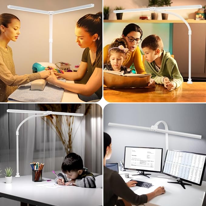 LED Desk Lamp with Clamp, Dual Head Monitor Light, Remote | 24W Dimmable Eye-Caring Task Lamp with Timer, Anti-Glare Cover and Gooseneck for Home Office Dorm, Workbench and Study - Image 7