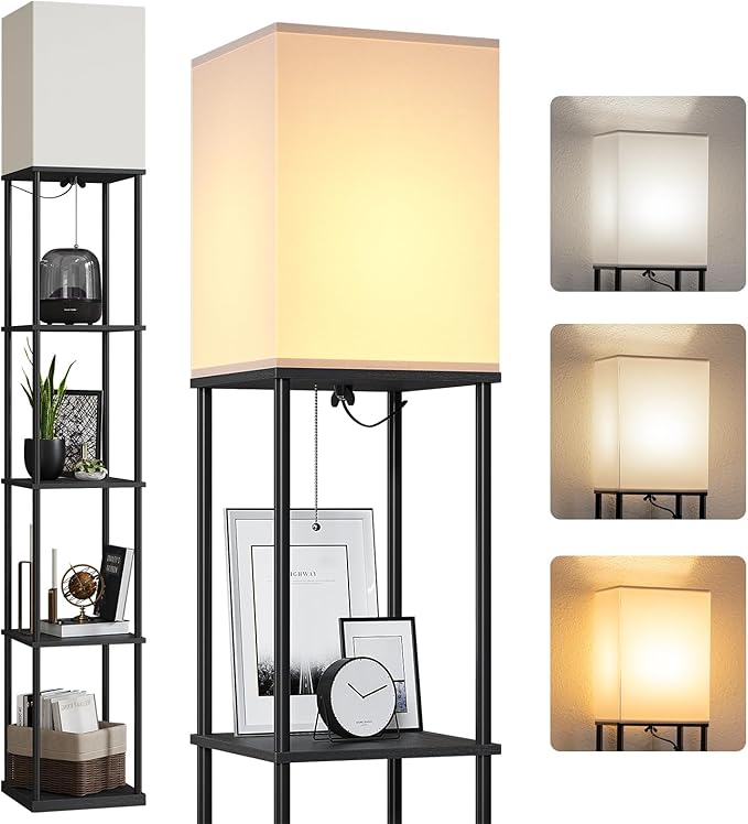 SUNMORY 5 Tier Floor Lamp with Shelves, Modern Square Standing Lamp with 3 Color Temperature Bulb, Corner Display Bookshelf Lamp for Living Room and Bedroom, Tall Shelf Floor Lamp by SUNMORY
