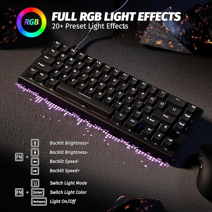 ATTACK SHARK X68 HE RT Mechanical Gaming Keyboard 60% Wired TKL-Black | Adjustable Actuation,Hall Effect Magnetic Switch,8KHz Polling Rate,RGB Backlit,Top Mount, Web Driver for PC Mac Esport Gamer - Image 6