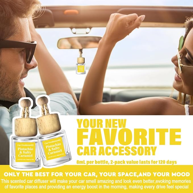 HoogaLife Car Air Freshener Diffuser 2 Pack Hanging Pistachio Salty Caramel Car Air Freshener for Women 45+ days Long Lasting Fragrance Made in USA (P62) - Image 4
