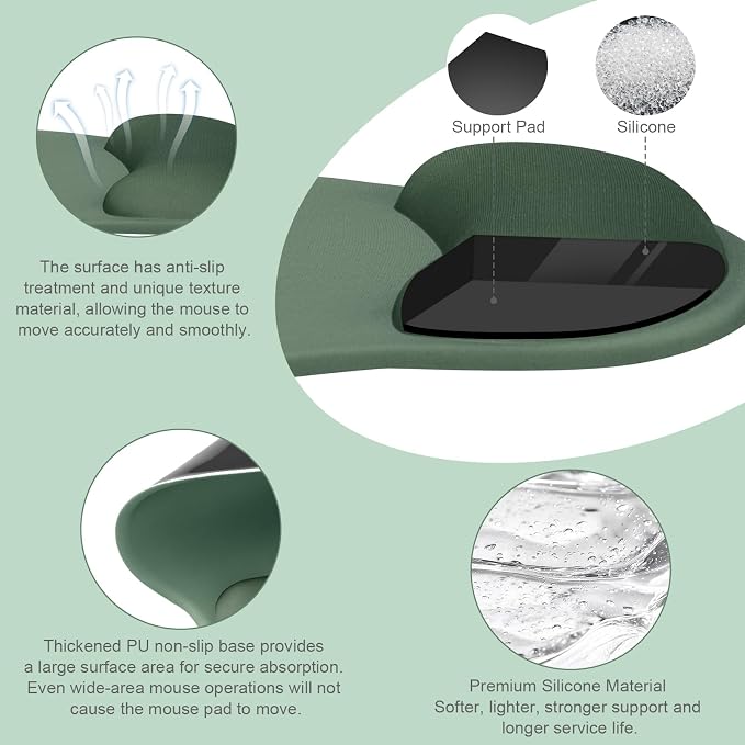 MOSISO Wrist Rest Support for Mouse Pad&Keyboard Set, Midnight Green | Circle Curved Ergonomic Mousepad Non-Slip Base Home/Office Pain Relief&Easy Typing Pad with Soft Cloth&Silicone Lining - Image 2