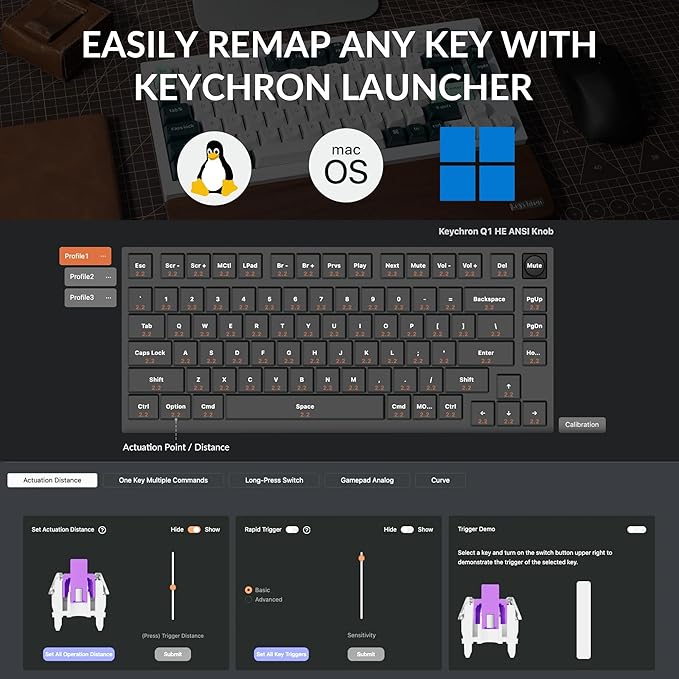 Keychron Q1 HE Wireless Custom Magnetic Keyboard, QMK Launcher | Rapid Trigger 2.4 GHz & Bluetooth 5.2 with Gateron Double-Rail Magnetic Switch for Mac Windows Linux (Hot-swappable) - White - Image 3