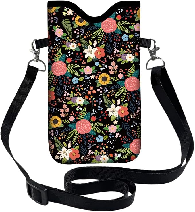 Floral Neoprene Phone Sleeve Pouch with Adjustable Strap Neck Lanyard Fits Most Smartphones, Phone Sleeve Cute Waterproof Crossbody Carrying Cellphone Case Bag for Women 7.1 x 3.9 Inch - Image 9
