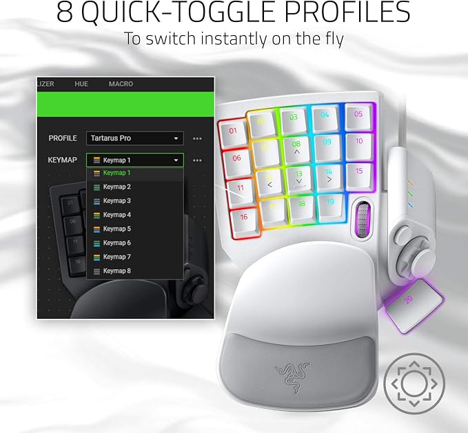 Razer Tartarus Pro Gaming Keypad: Analog-Optical Key Switches - Rapid Trigger - Adjustable Actuation - 32 Programmable Keys - Customizable Macros - Chroma RGB Lighting - Mercury White | Rapid Trigger, Adjustable Actuation, 32 Programmable Keys, Customi... - Image 5