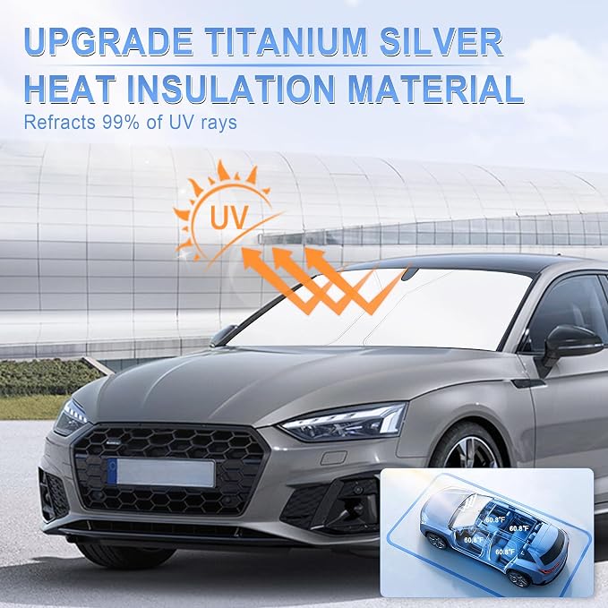SINGARO 300T Universal Car Windshield Sun Shade, Foldable Reflective for Windshield & Window Shades with Overlapping Design, Car Interior Accessories (58" L x 32" W) - Image 5
