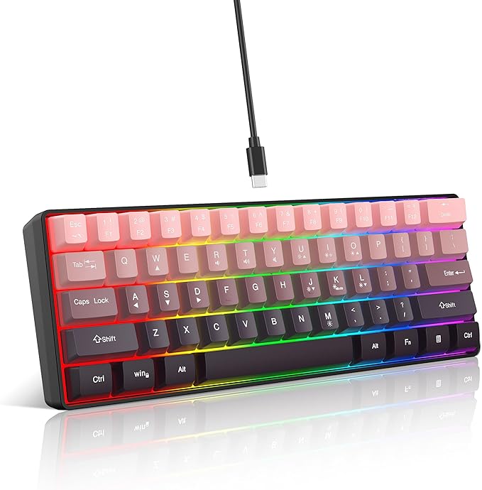 Snpurdiri 60% Wired Gaming Keyboard, Pink-Black | 61 Keys, RGB Backlit Ultra-Compact Small Gaming Keyboard for PC/Mac Gamer, Typist, Travel, Easy to Carry on Business Trip by Snpurdiri