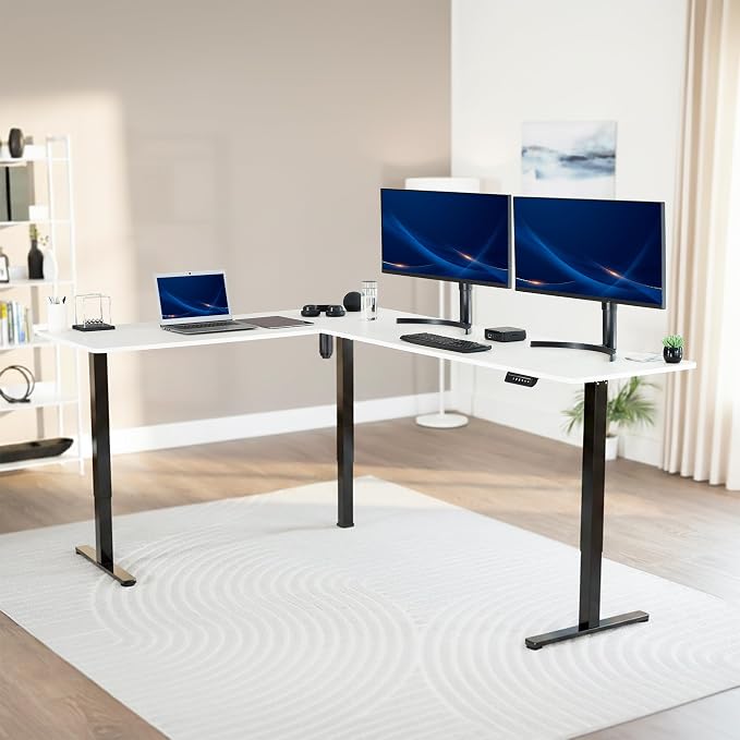 VIVO White 84 x 63 in Corner Standing Desk,DESK-E3CTBW-84 | Electric, Large Reversible L-Shaped Table, Sit Stand Height Adjustable, Memory Controller, Office Furniture Sets, Black Frame - Image 2