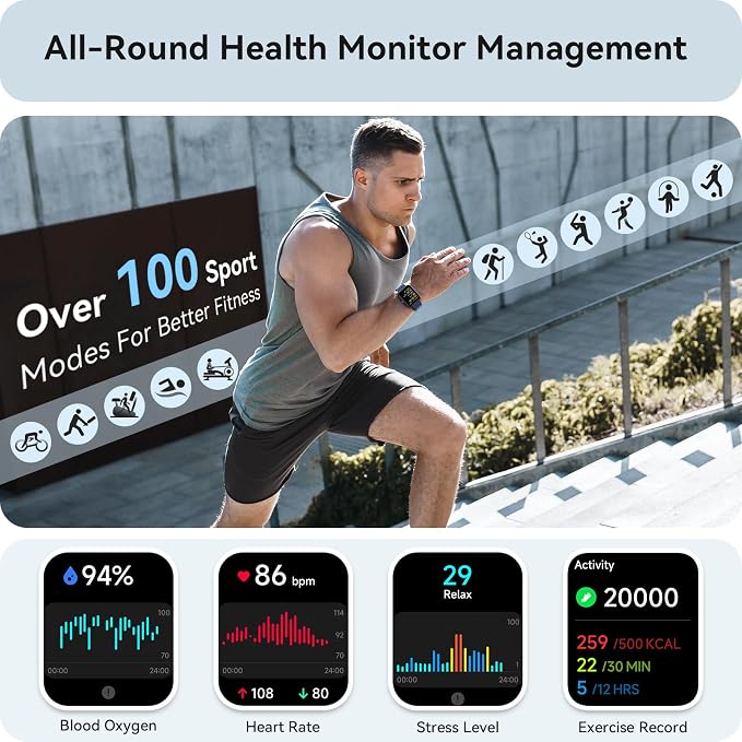Smart Watch for Women Men, Smartwatch for iPhone & Android Bluetooth (Answer/Call) Built-in Alexa, 1.91" HD Fitness Tracker with 105+ Sport Modes, IP68 Waterproof, Sleep/Heart Rate/SpO2/Stress Monitor - Image 3