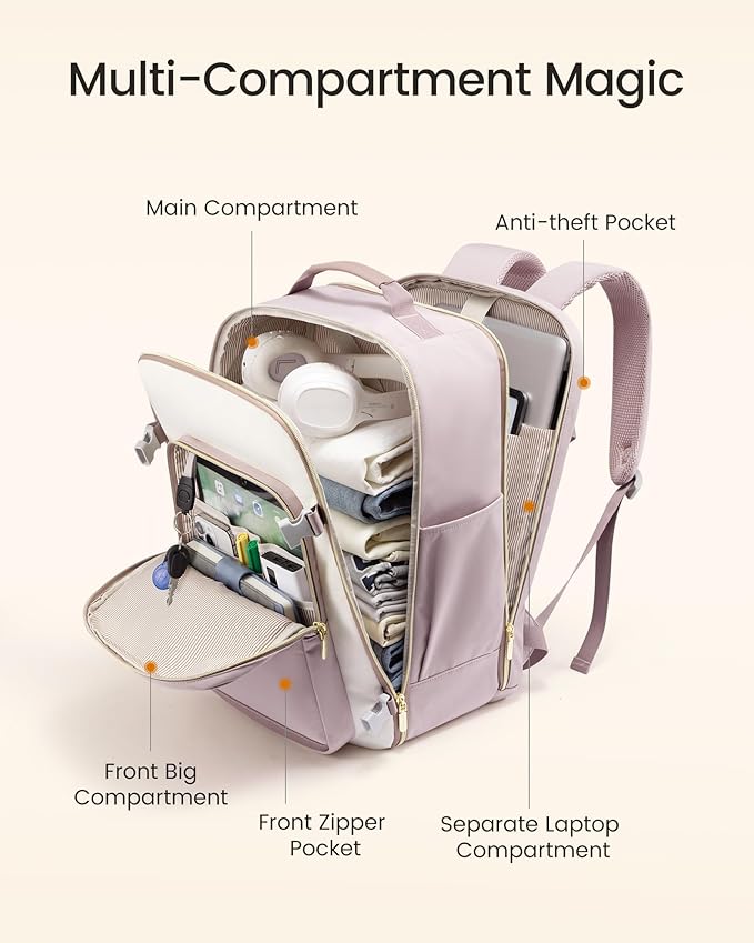 LOVEVOOK 56L Travel Backpack for Women & Men, Airline Approved Carry On Luggage with 3 Packing Cubes, TSA Overnight Bags, Waterproof Personal Item Bag, Weekender Essentials Backpacks fits 17" Laptop - Image 3