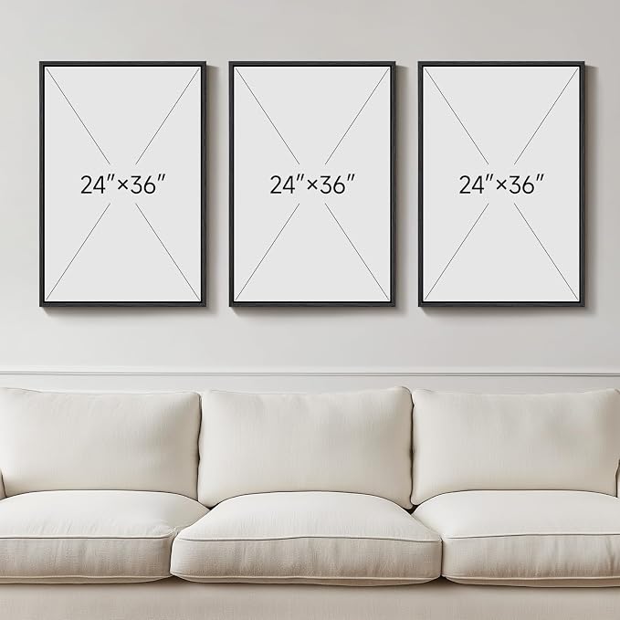 Large Framed Neutral Abstract Geometric Wall Art Set, 3 Piece Modern Minimalist Artwork for Walls, Black and Beige Canvas Prints Pictures Wall Decor for Living Room Bedroom Dining Room Office 24x36 In - Image 8