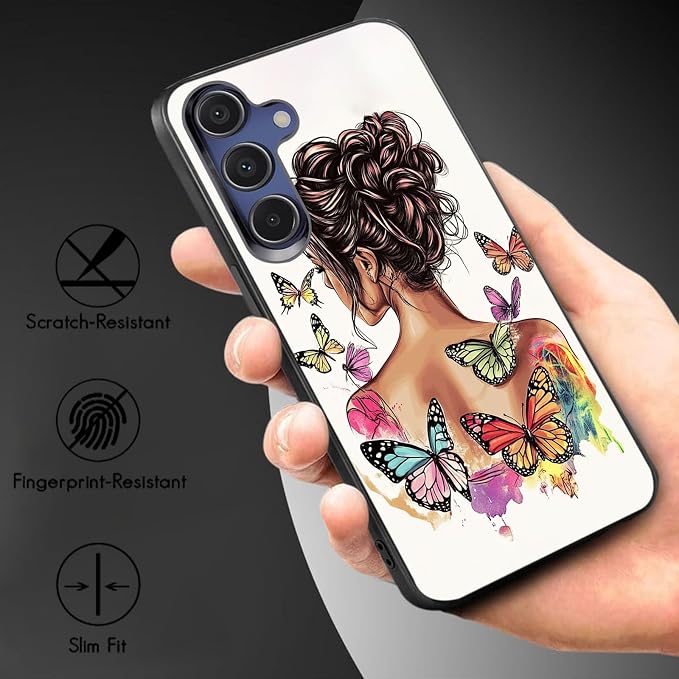 Designed for Galaxy A17 5G Phone Case,Slim Silicone Shockproof Protective Case for Galaxy A17 5G 6.7 inch,Butterfly Girl Watercolor Art - Image 3