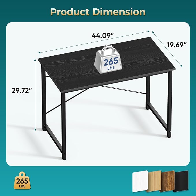 OLIXIS 44 Inch Computer Office Desk for Small Spaces, Writing Gaming Work Desk Modern Study Table with Metal Frame Home Bedroom, Black | Metal Frame, Writing Gaming Work, Home Bedroom, Easy Assembly, Sturdy Design, Black - Image 3