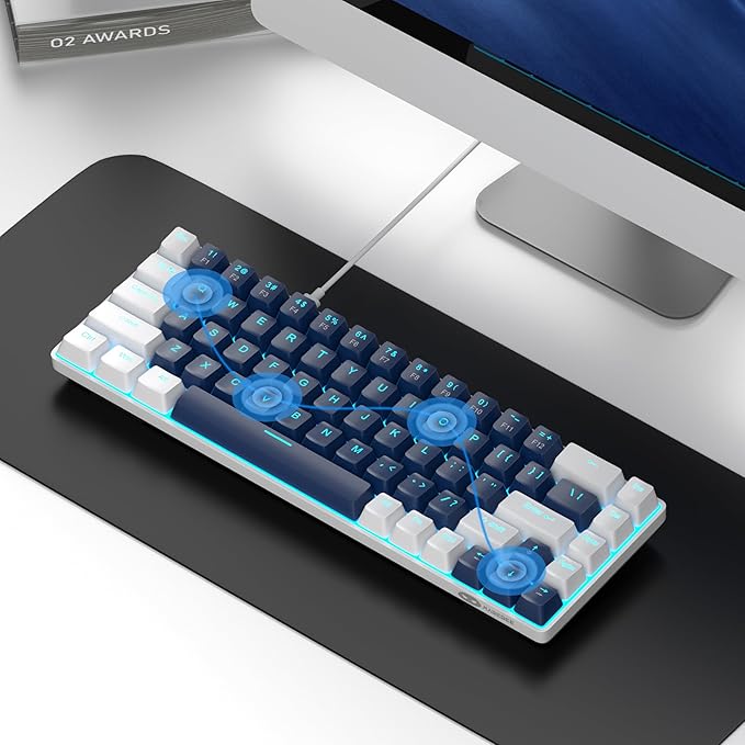 MageGee Portable 60% Mechanical Gaming Keyboard, MK-Box LED Backlit Compact 68 Keys Mini Wired Office Keyboard with Blue Switch for Windows Laptop PC Mac - Blue/White - Image 6