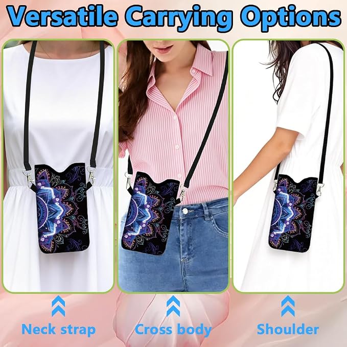 Floral Phone Pouch Neoprene Cell Phone Sleeve Purple Nylon Waterproof Cellphone Bag Case with Crossbody Strap Neck Lanyard Protective Carrying Cover Fits Most Smartphones 7.1 x 3.9 Inch - Image 5