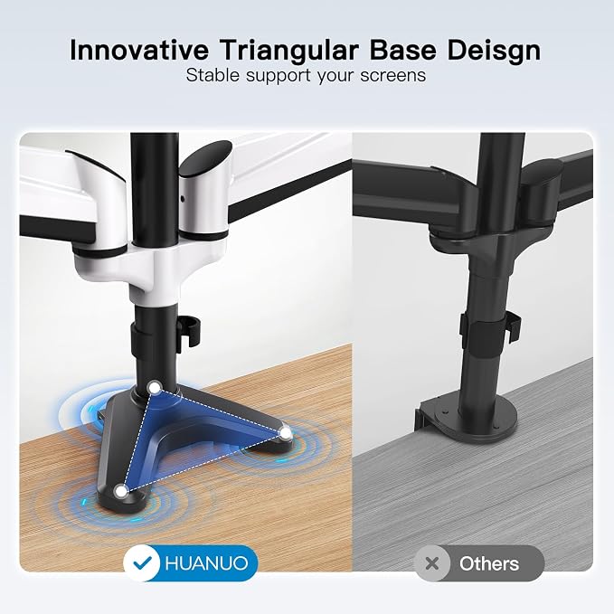 HUANUO Triple Monitor Stand - Full Motion Articulating Monitor Mount Fit Three 17 to 32 inch LCD Computer Screens with Clamp, Grommet Kit - Image 5