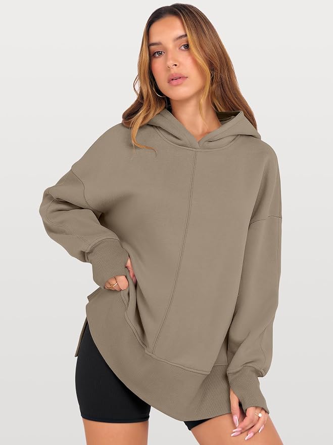 ANRABESS Womens Oversized Hoodies Long Sleeve Fleece Side Slit Hooded Sweatshirts Pullover 2026 Fall Outfits Y2K Clothes - Image 2