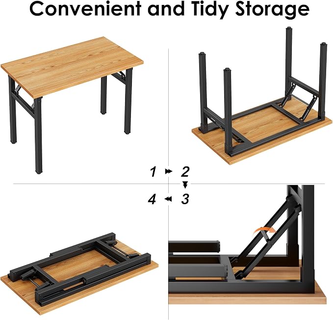 Need Office Computer Desk 35.8 Inch Sturdy Folding Laptop Table Teak | Black Frame Writing Gaming Work Table/Foldable Home Office Desk/Sewing Table, No Assembly Required - Image 5