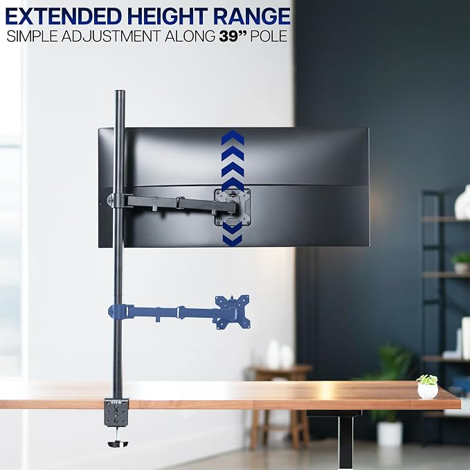 VIVO Extra Tall Single Monitor Desk Mount, 39 inch Pole VESA Stand for 13 to 32 inch Screens and up to 38 inch Ultrawides, Holds 22 lbs, Black, STAND-V011 - Image 5