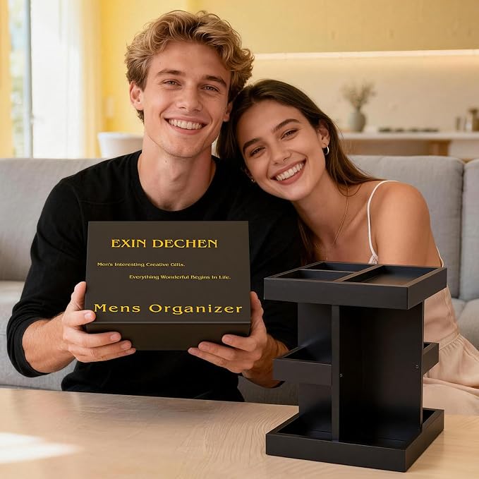 EXIN DECHEN Cologne Organizer for Men,Birthday Gifts for Men,Wooden Black | Easy Installation,360° Rotating,Boyfriend Husband Dad Gift Ideas,Mens Accessories for Desk,Bathroom Countertop,Vanity,Dresser - Image 2