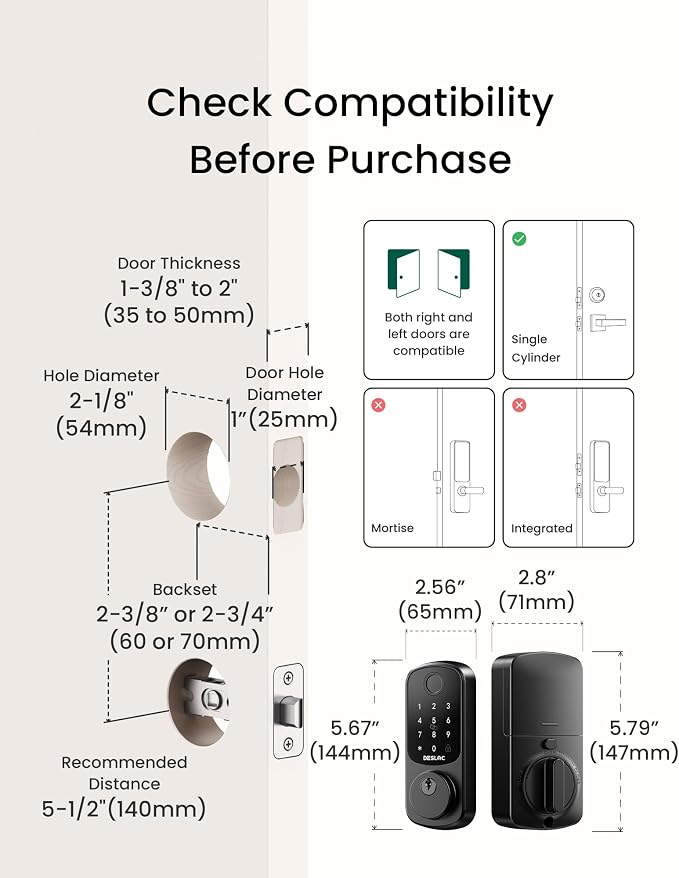 DESLOC Smart Lock B200 WiFi Version, Fingerprint Keyless Entry Door Lock, App Remote Control, Smart Locks for Front Door, WiFi Deadbolt Smart Lock, Emergency Power Port,12 Months Battery, Auto Lock - Image 7