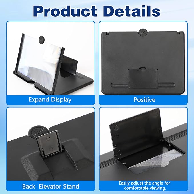 Smartphone Screen Magnifier, 3D HD Mobile Phone Magnifier Projector Screen Enlarger for Movies, Videos, and Gaming, Foldable Cell Phone Stand with Screen Amplifier, Supports All Smartphones (12Inch) - Image 6