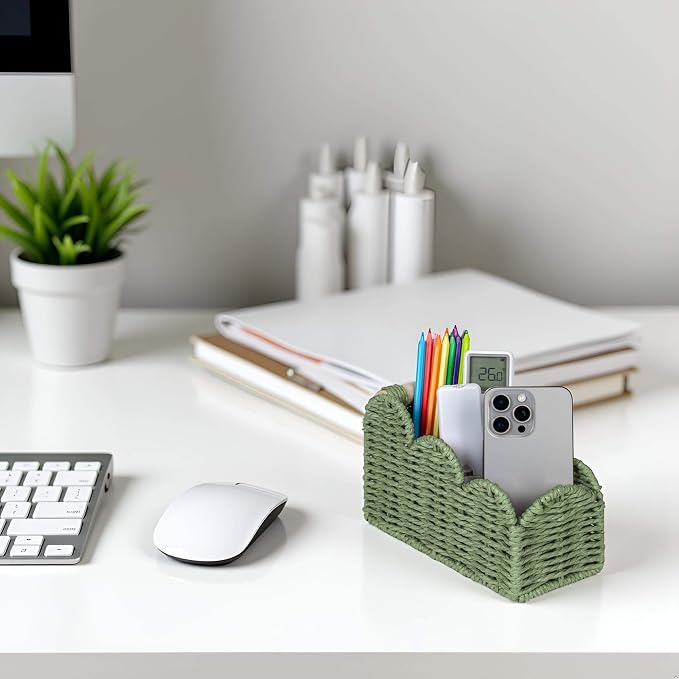 CubesLand Scalloped TV Remote Control Holder Bedside Candy Organizer, Office Desk Storage Organizer Accessories, Pen Pencil Cup, Makeup Brush Holder, Fits Farmhouse Rustic Decor, Earth Friendly, Green - Image 4