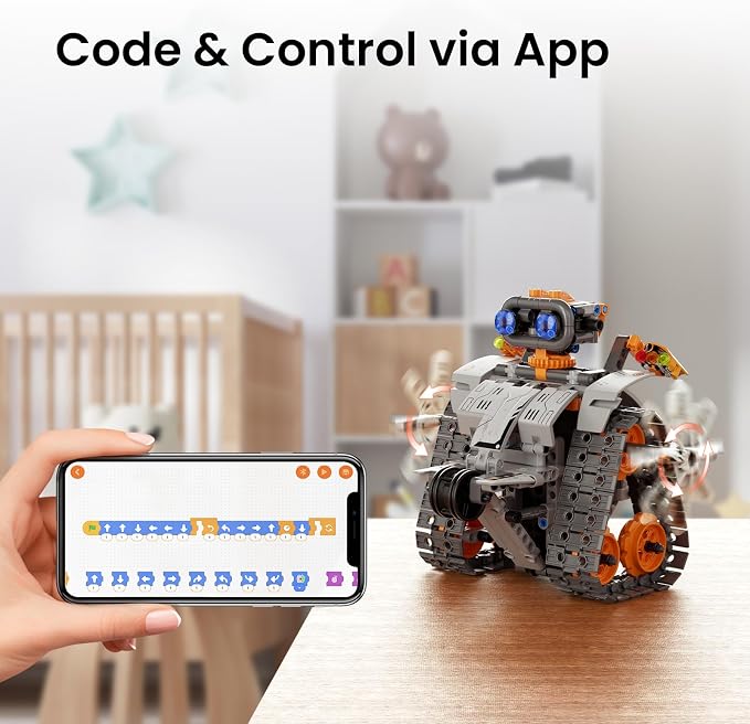 Sillbird Robot Building Kit with Remote Control STEM Gifts for Boys 8-13 | Coding Bot, Educational Birthday Presents, App-Controlled, Buildable 5in1 Models, Rechargeable Orange Robotic Set, 488 Pieces - Image 3