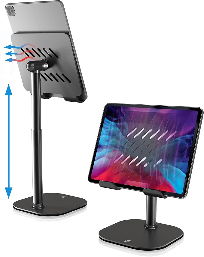 COOPER TabHolder, 7-10" Height Adjustable Tablet Stand, Premium iPad Stand for Desk, 270° Tilt iPad Holder for Desk, Tablet Holder, 15.6-17" Portable Monitor Support (Black) by CooperCases