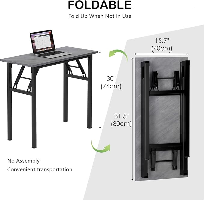Need Small Computer Desk 31.5 Inch Folding Home Office Table Slate Ash | Black Frame Writing Gaming Work Table/Sturdy Foldable Study Table for Small Space/Dormitory, No Assembly Required - Image 3