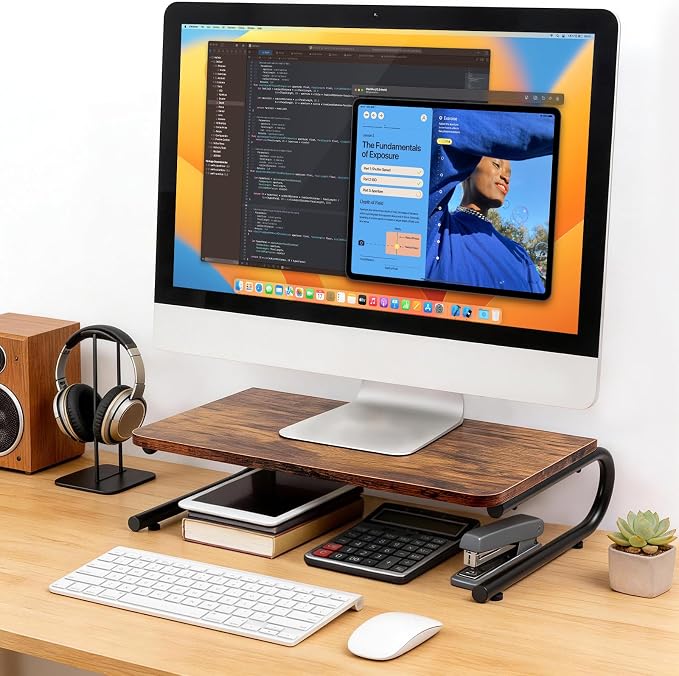 ARCOBIS Monitor Riser for Desk, Wood & Metal Computer Monitor Stand, Laptop, PC, Printer Stand Riser, Rustic Brown - Image 5